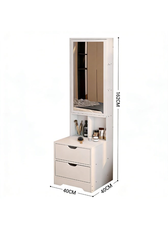 Dressing Table with Mirror, Bedside Table with Full Length Mirror, Makeup Vanity with 2 Storage Drawers, Open Shelves & Hidden Jewelry Organizer for Bedroom & Dressing Room, CT053, White - Image 2